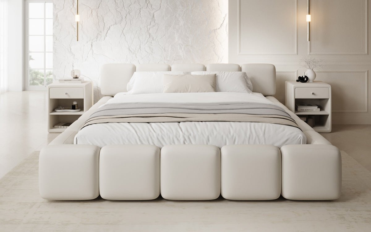 Lit rembourré design Giulia en Tissu avec espace de rangement
