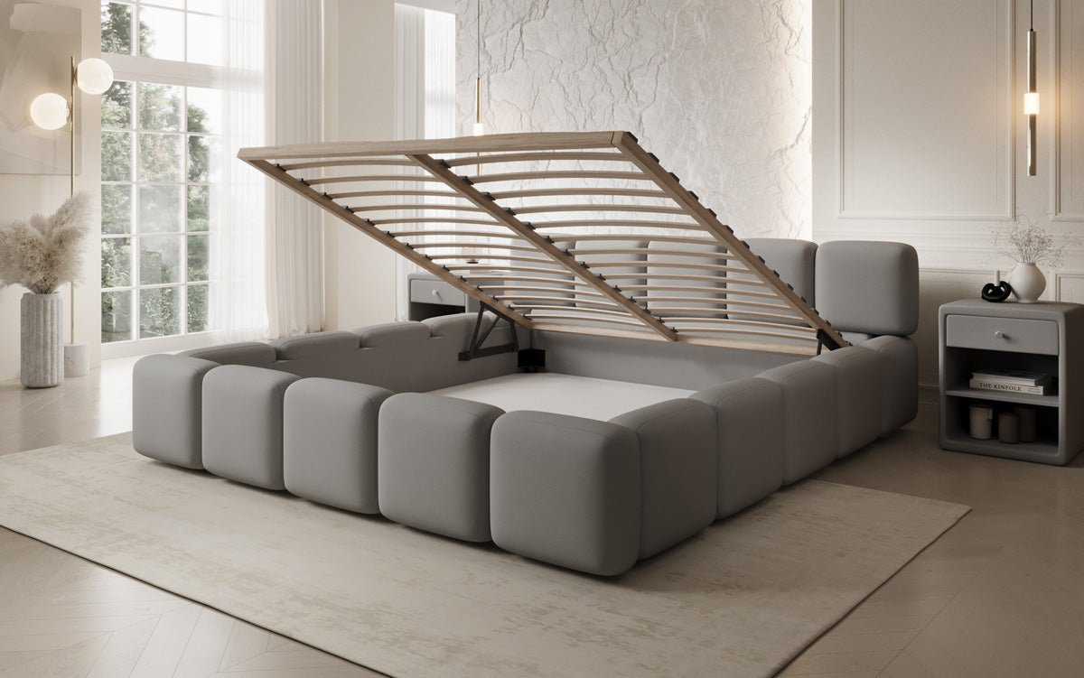 Lit rembourré design Giulia en Tissu avec espace de rangement