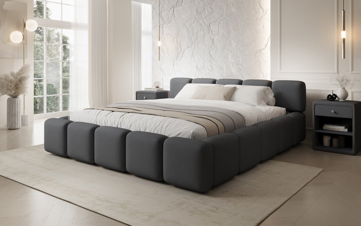 Lit rembourré design Giulia en Tissu avec espace de rangement
