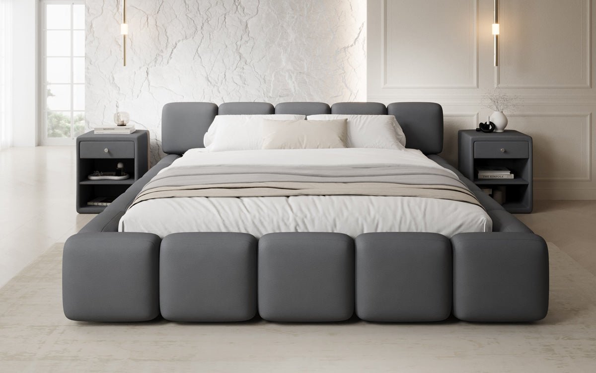 Lit rembourré design Giulia en Tissu avec espace de rangement