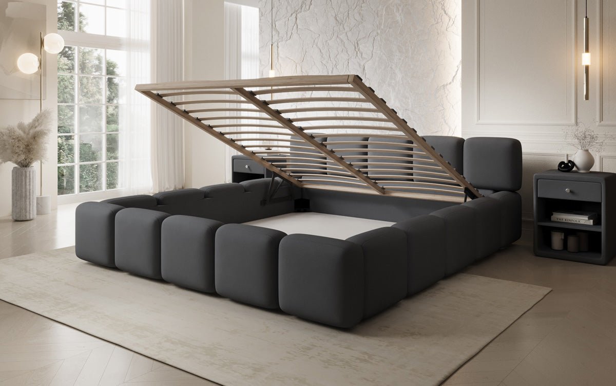 Lit rembourré design Giulia en Tissu avec espace de rangement