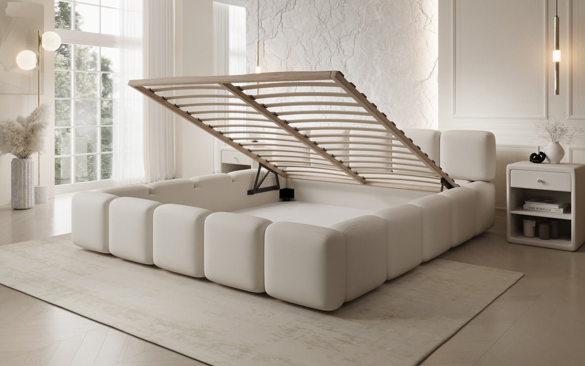 Lit rembourré design Giulia en Tissu avec espace de rangement