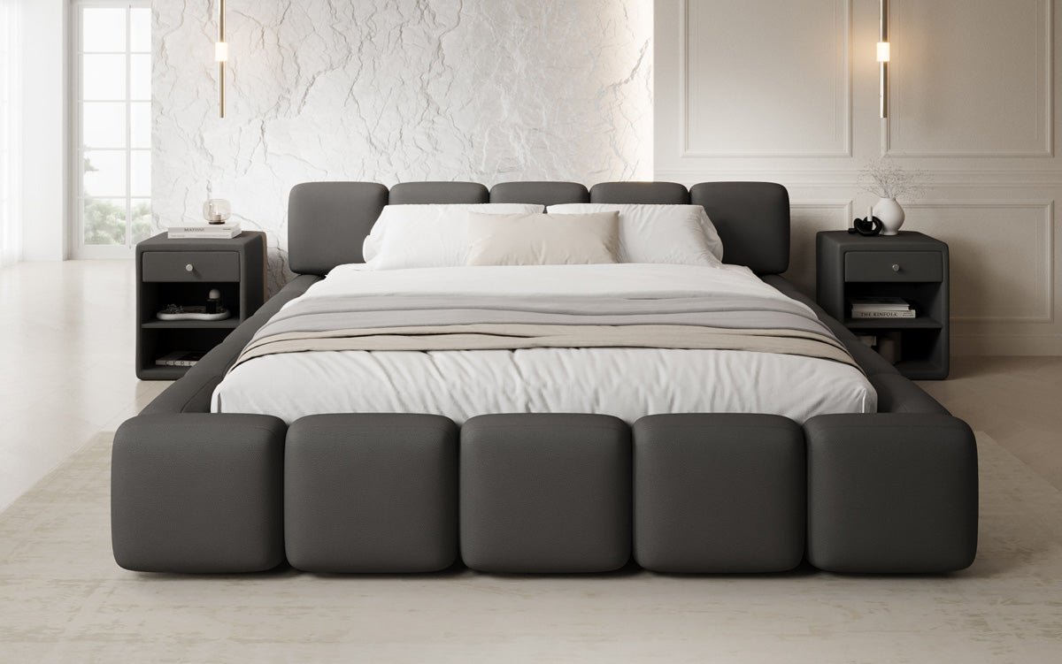 Lit rembourré design Giulia en Tissu avec espace de rangement