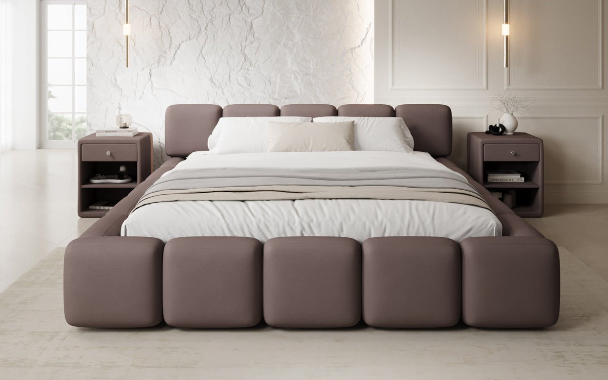 Lit rembourré design Giulia en Tissu avec espace de rangement