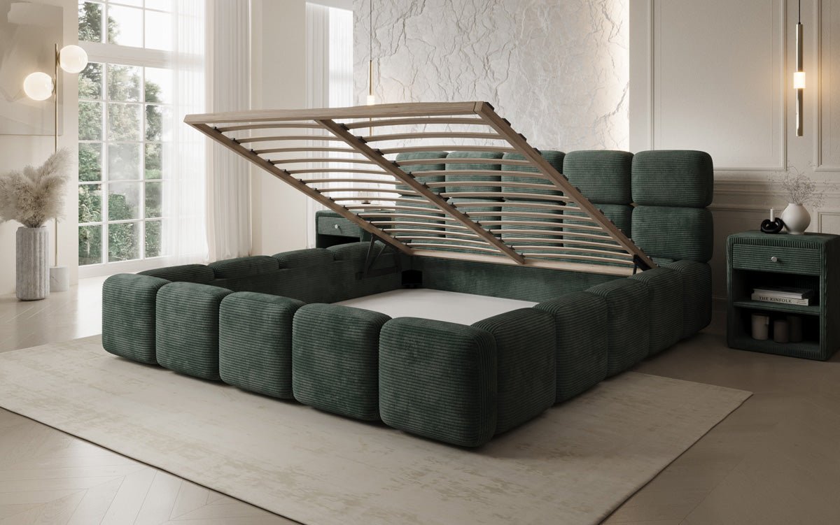 Lit rembourré design Matilda Côtelé avec espace de rangement