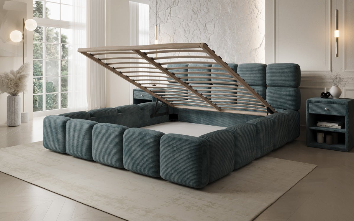 Lit rembourré design Matilda Côtelé avec espace de rangement