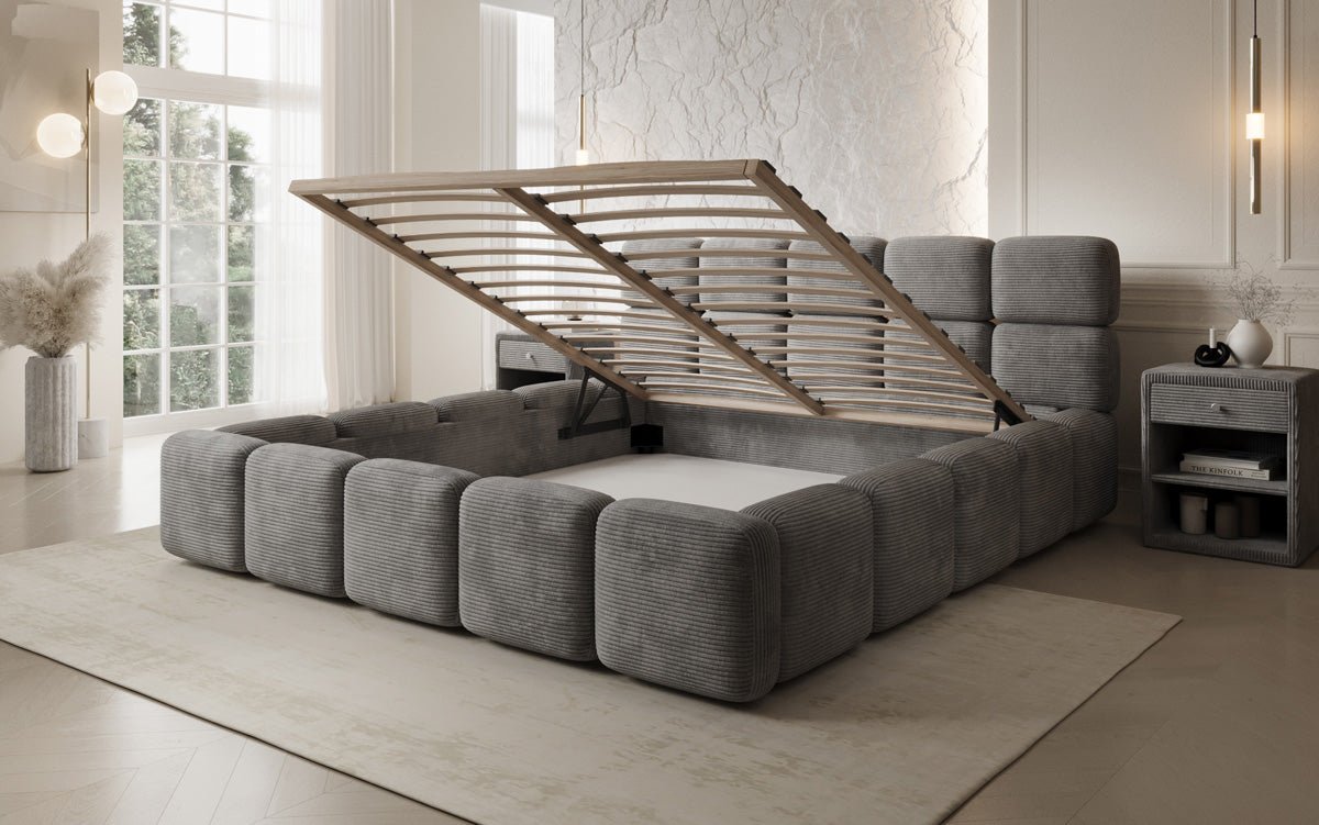 Lit rembourré design Matilda Côtelé avec espace de rangement