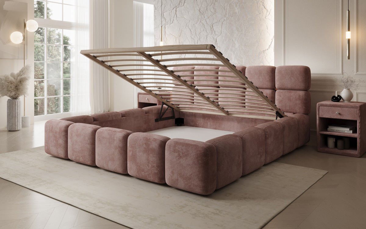 Lit rembourré design Matilda Côtelé avec espace de rangement