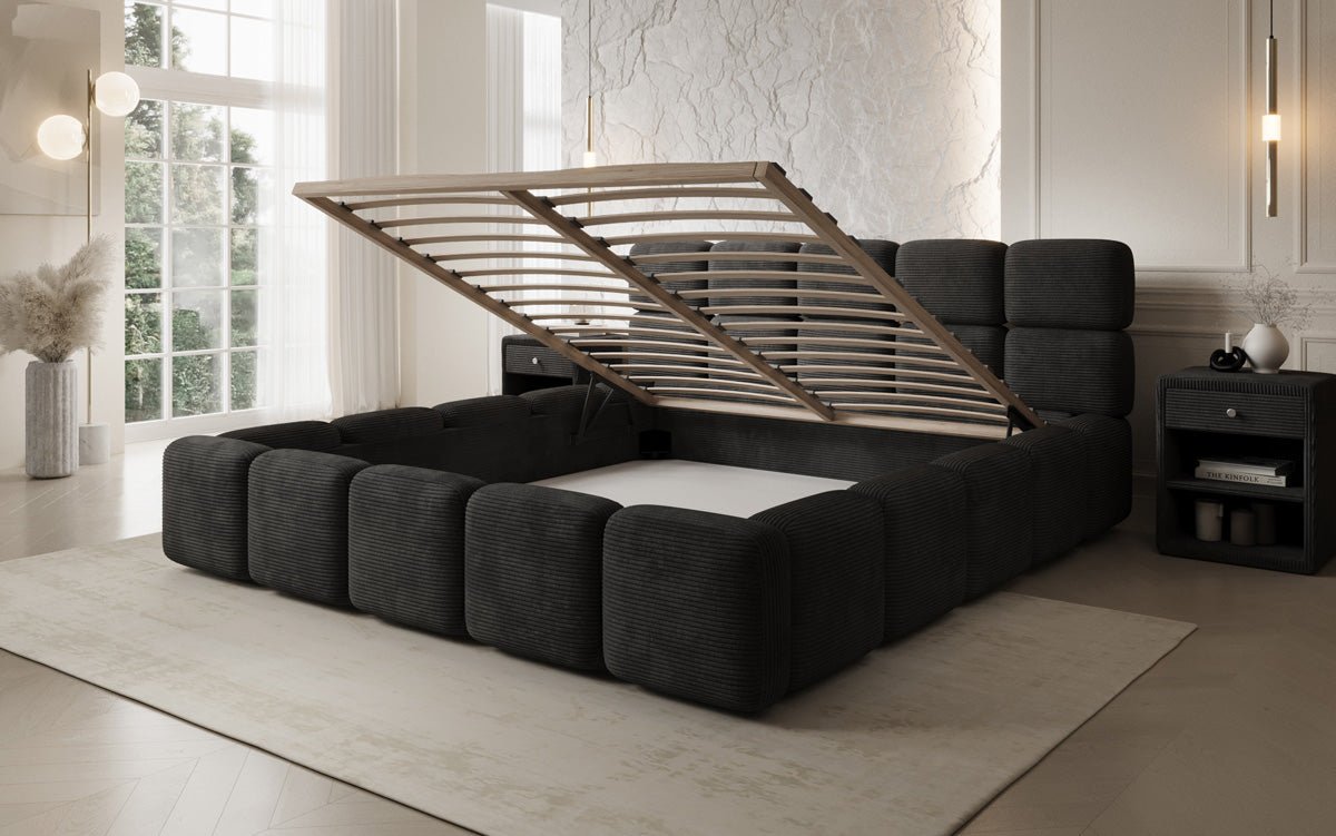 Lit rembourré design Matilda Côtelé avec espace de rangement