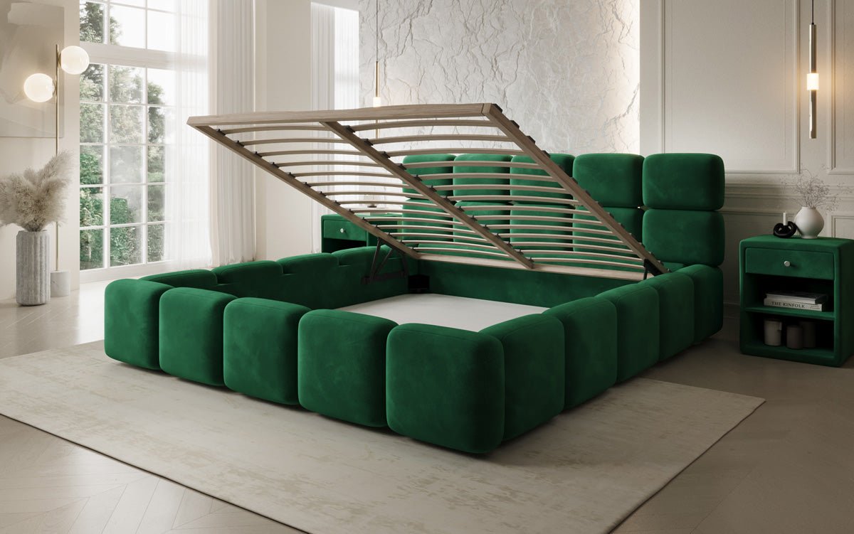 Lit rembourré design Matilda en Velours avec espace de rangement