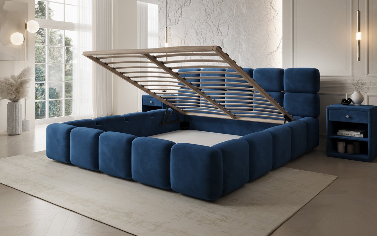 Lit rembourré design Matilda en Velours avec espace de rangement
