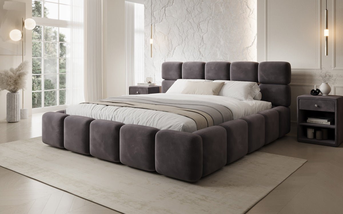 Lit rembourré design Matilda en Velours avec espace de rangement