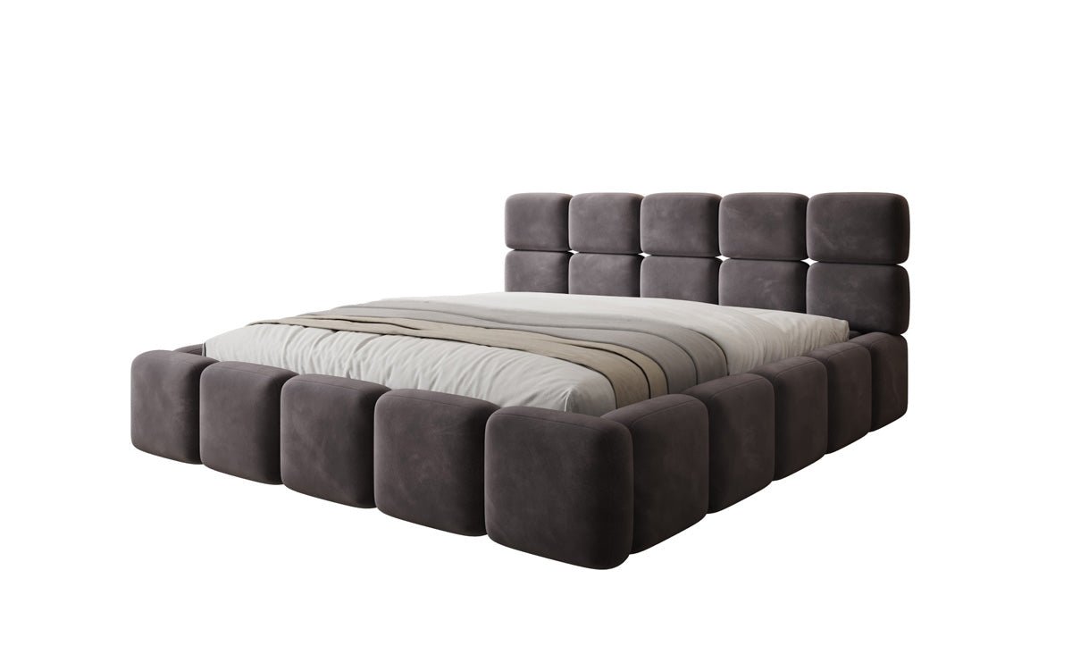 Lit rembourré design Matilda en Velours avec espace de rangement