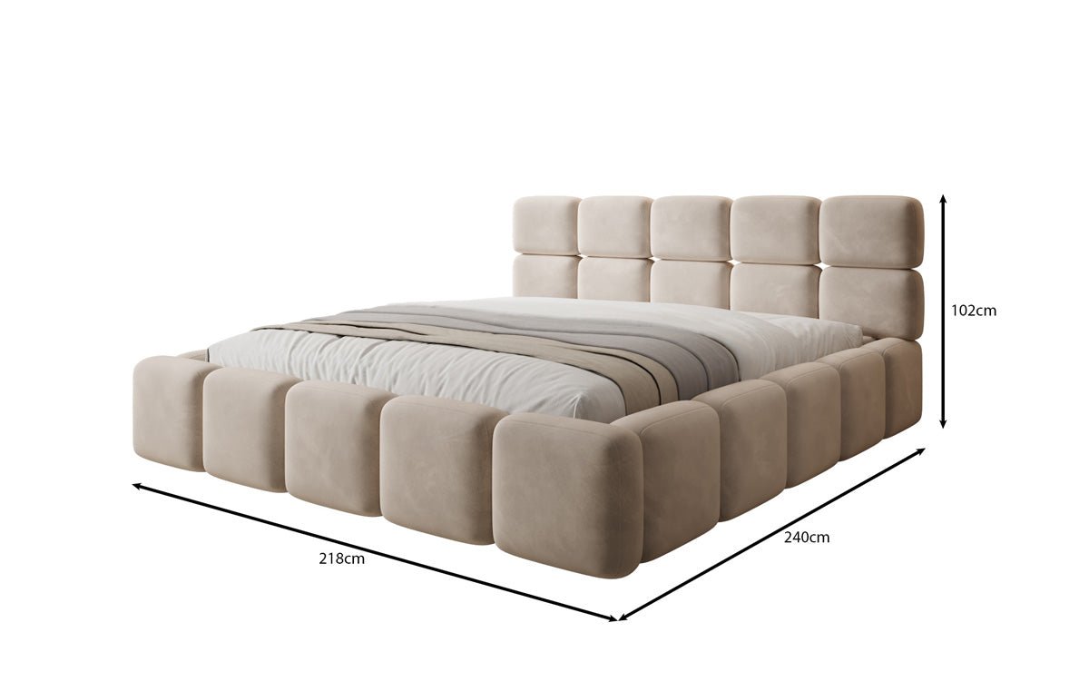 Lit rembourré design Matilda en Velours avec espace de rangement