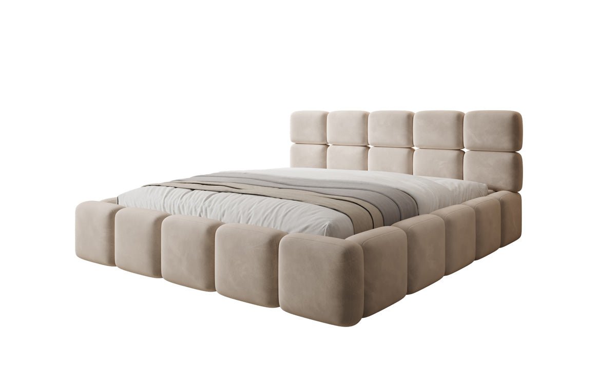 Lit rembourré design Matilda en Velours avec espace de rangement