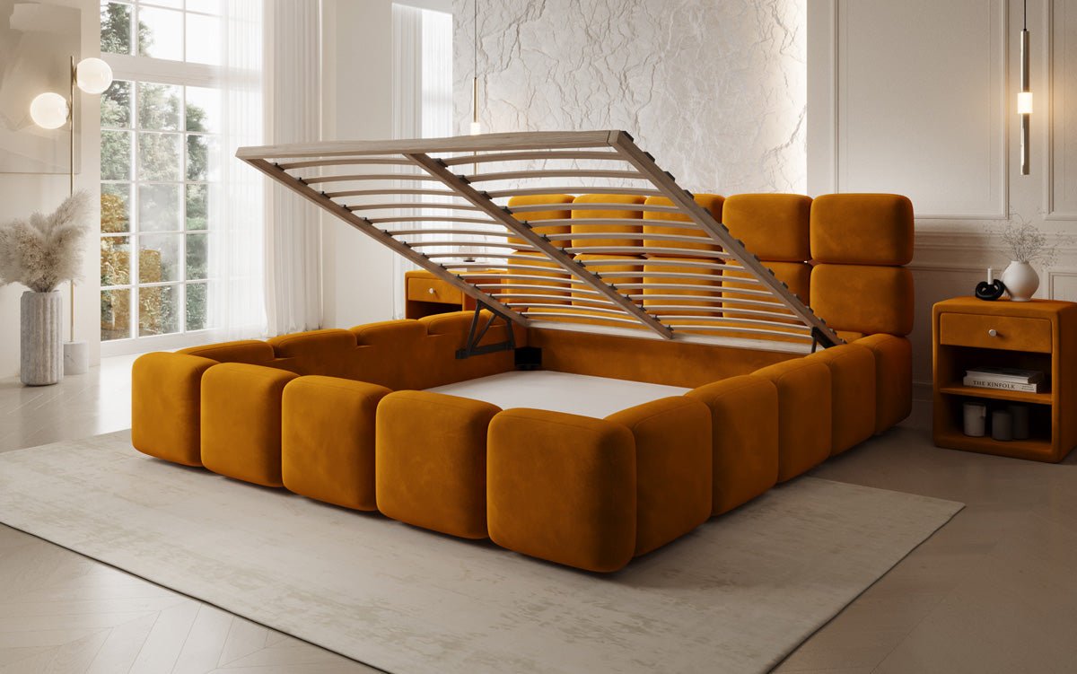 Lit rembourré design Matilda en Velours avec espace de rangement