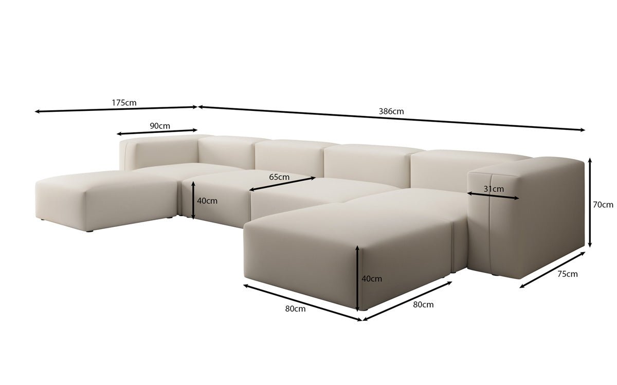 Designer U Sofa Snug in Fabric