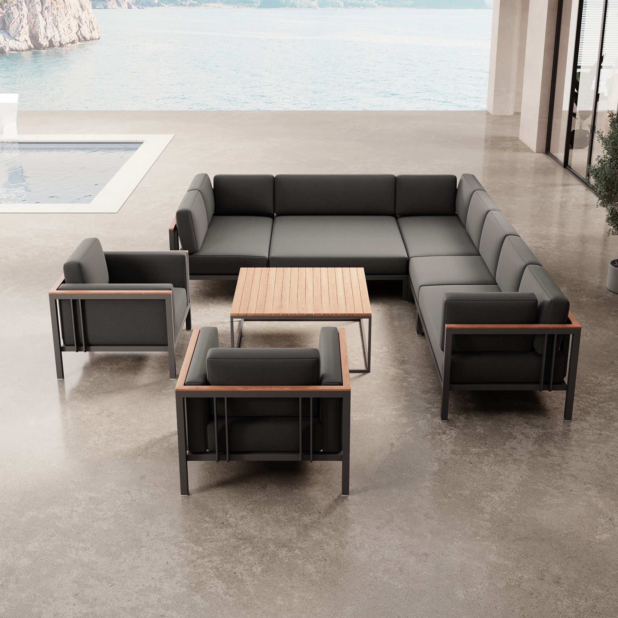 Euphoria – Ecklounge & 2 Loungesessel mit Tisch aus Aluminium | Aevora™ Kollektion