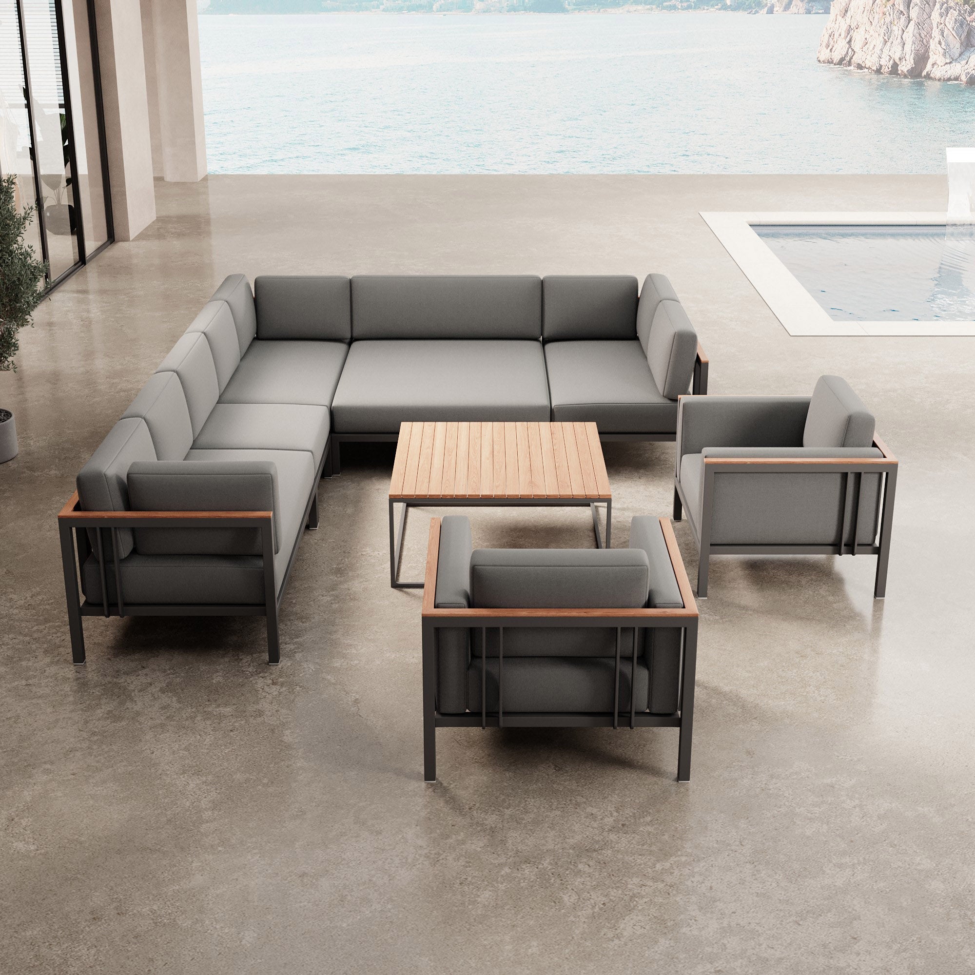 Euphoria – Ecklounge & 2 Loungesessel mit Tisch aus Aluminium | Aevora™ Kollektion