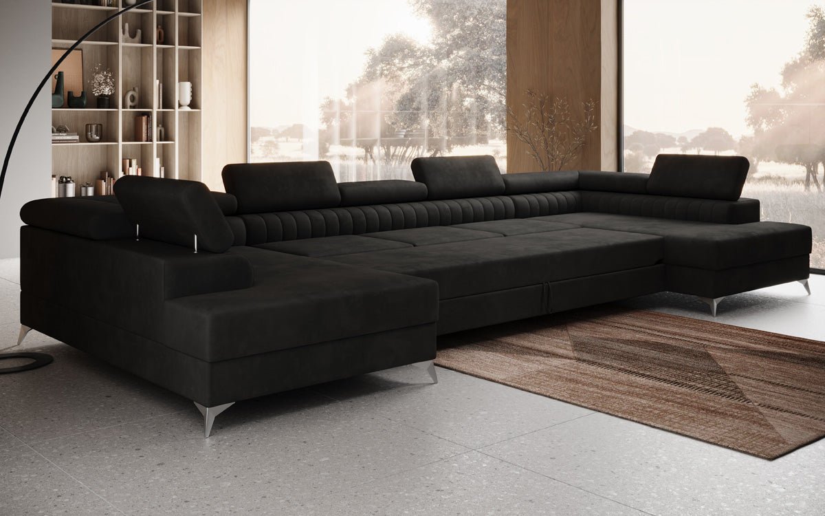 Canapé design Aurea U XXL avec fonction lit et rabattable en velours