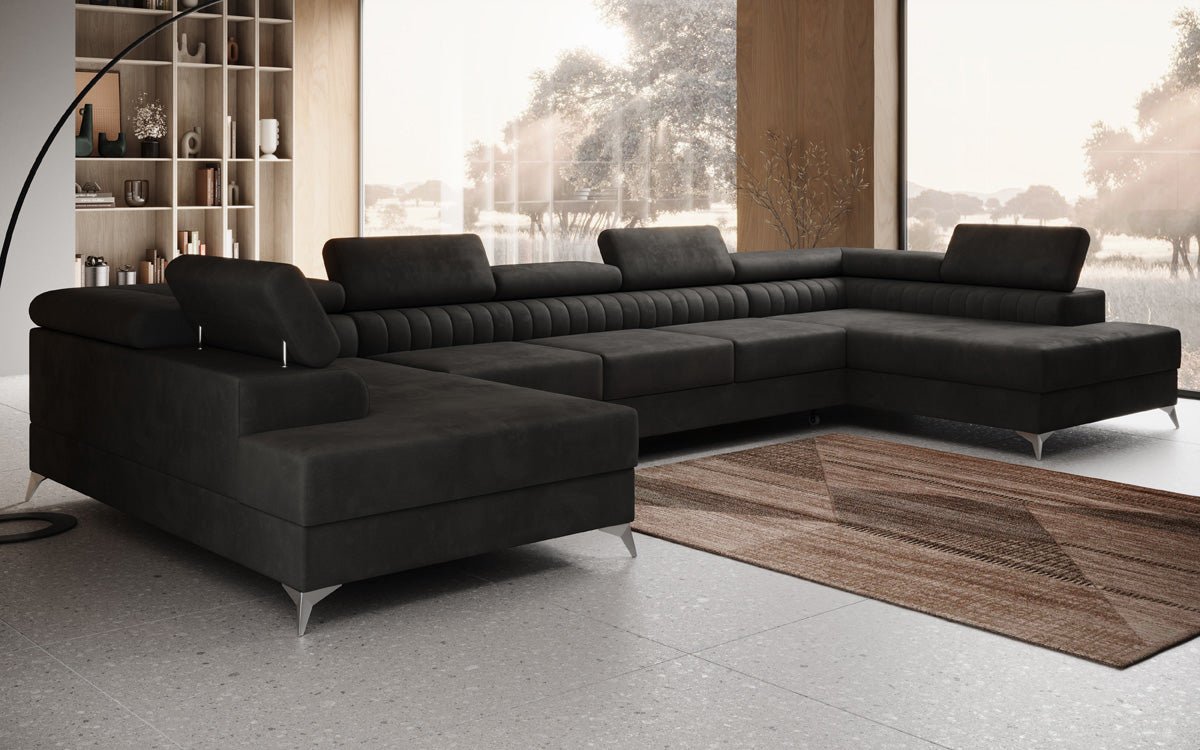 Designer Sofa Aurea U XXL with Sleeping and Folding Function in Velvet