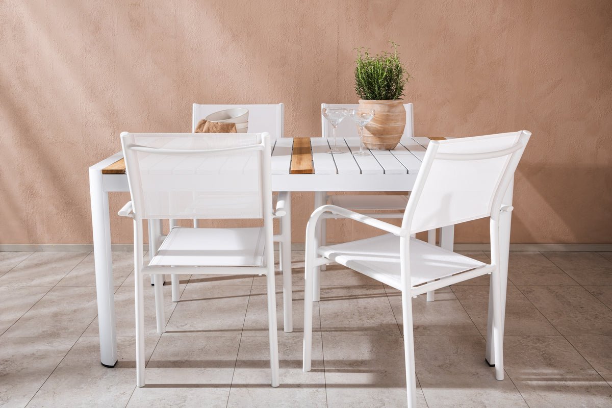 Ensemble de repas de jardin Mareike – Ensemble de mobilier de jardin blanc en 2 tailles