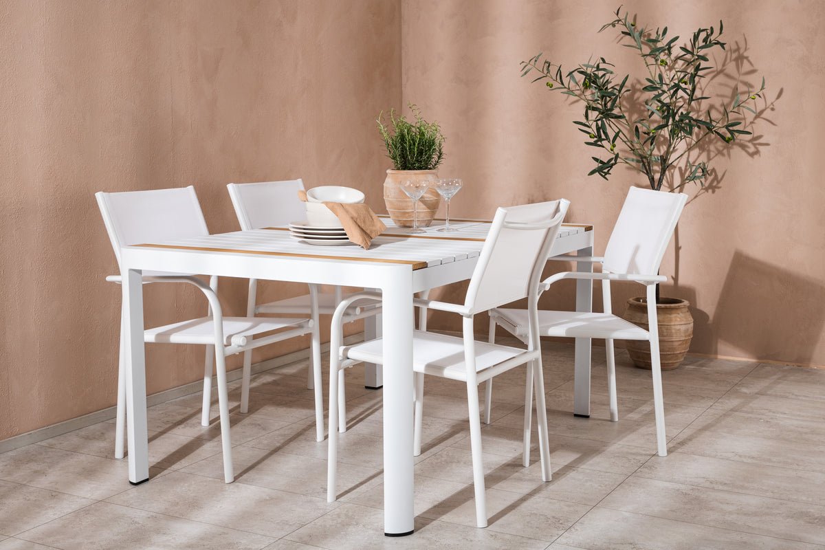 Ensemble de repas de jardin Mareike – Ensemble de mobilier de jardin blanc en 2 tailles