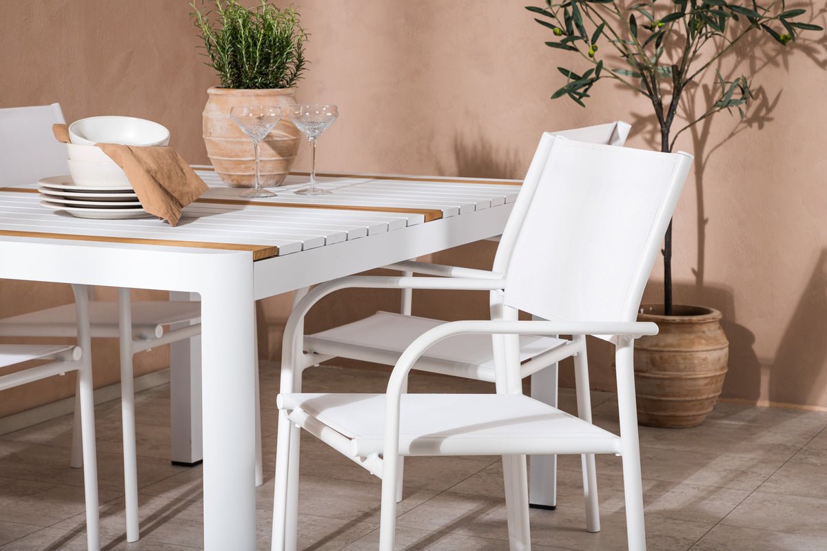 Ensemble de repas de jardin Mareike – Ensemble de mobilier de jardin blanc en 2 tailles