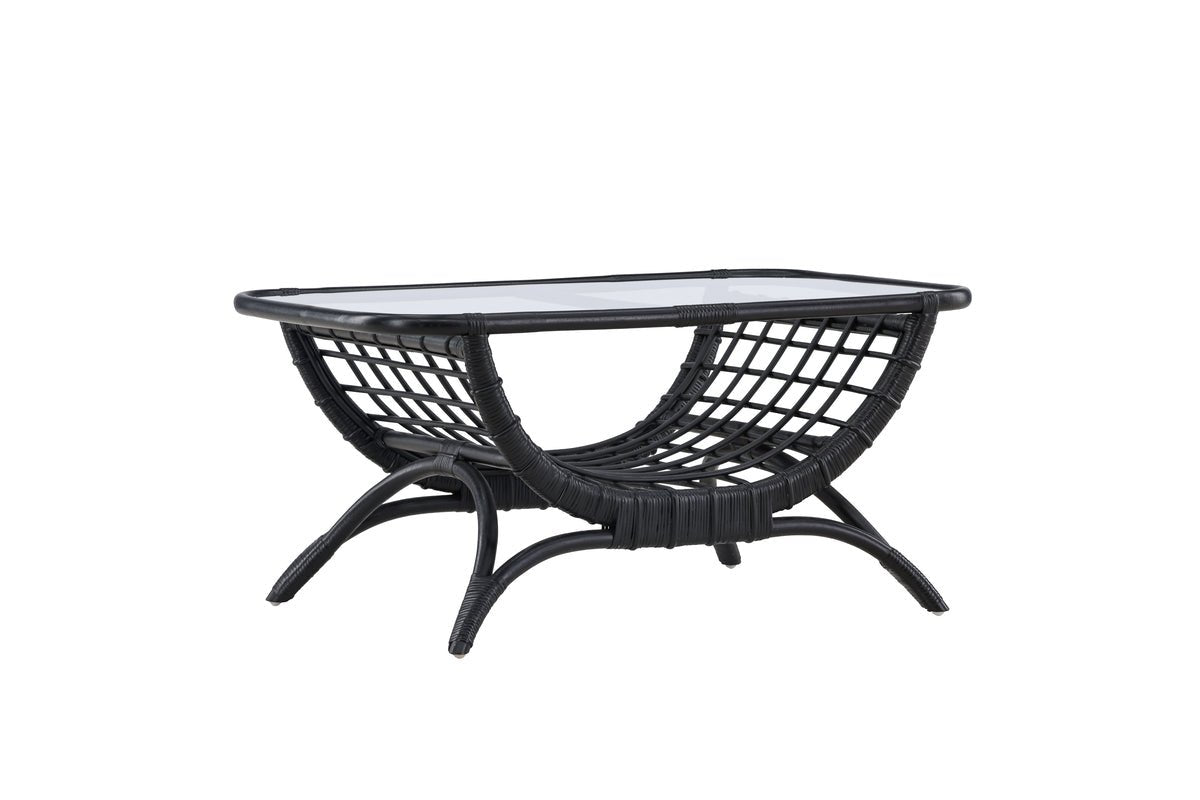 Garten Couchtisch Sarina - Aus Rattan und Glas in Schwarz
