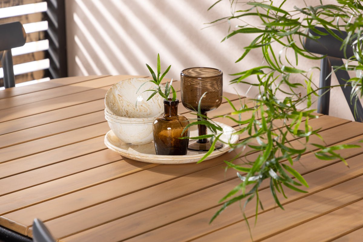 Garten Essgruppe Jamie – 7-teiliges Gartenmöbel-Set mit schwarzen Stühlen