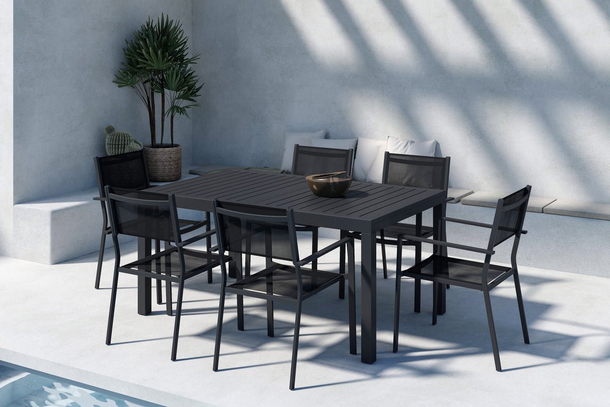 Garten Essgruppe Medina – 5-teiliges ausziehbares Gartenmöbel-Set in Schwarz oder Beige