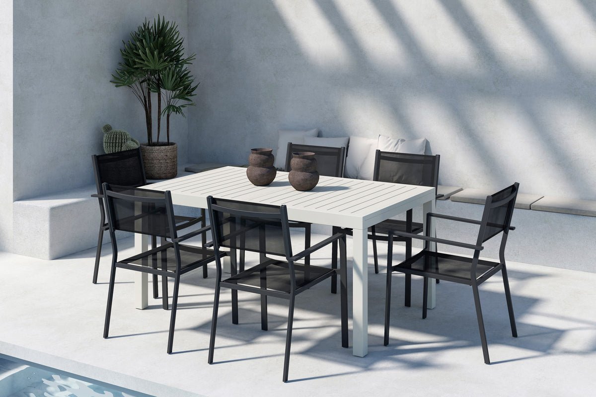 Garten Essgruppe Medina – 5-teiliges ausziehbares Gartenmöbel-Set in Schwarz oder Beige