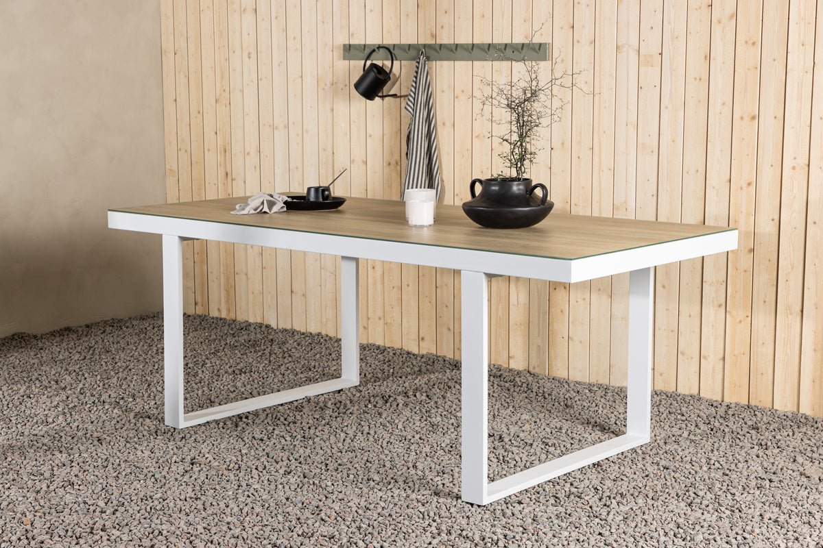 Garden Dining Table Fjord - 200x90 cm made of Aluminum and Glass in White