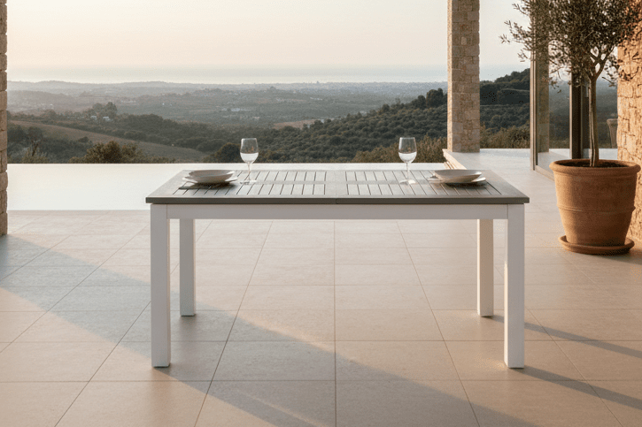Garden Dining Table Ravello - Extendable from 152 to 210 cm with White Aluminum Frame