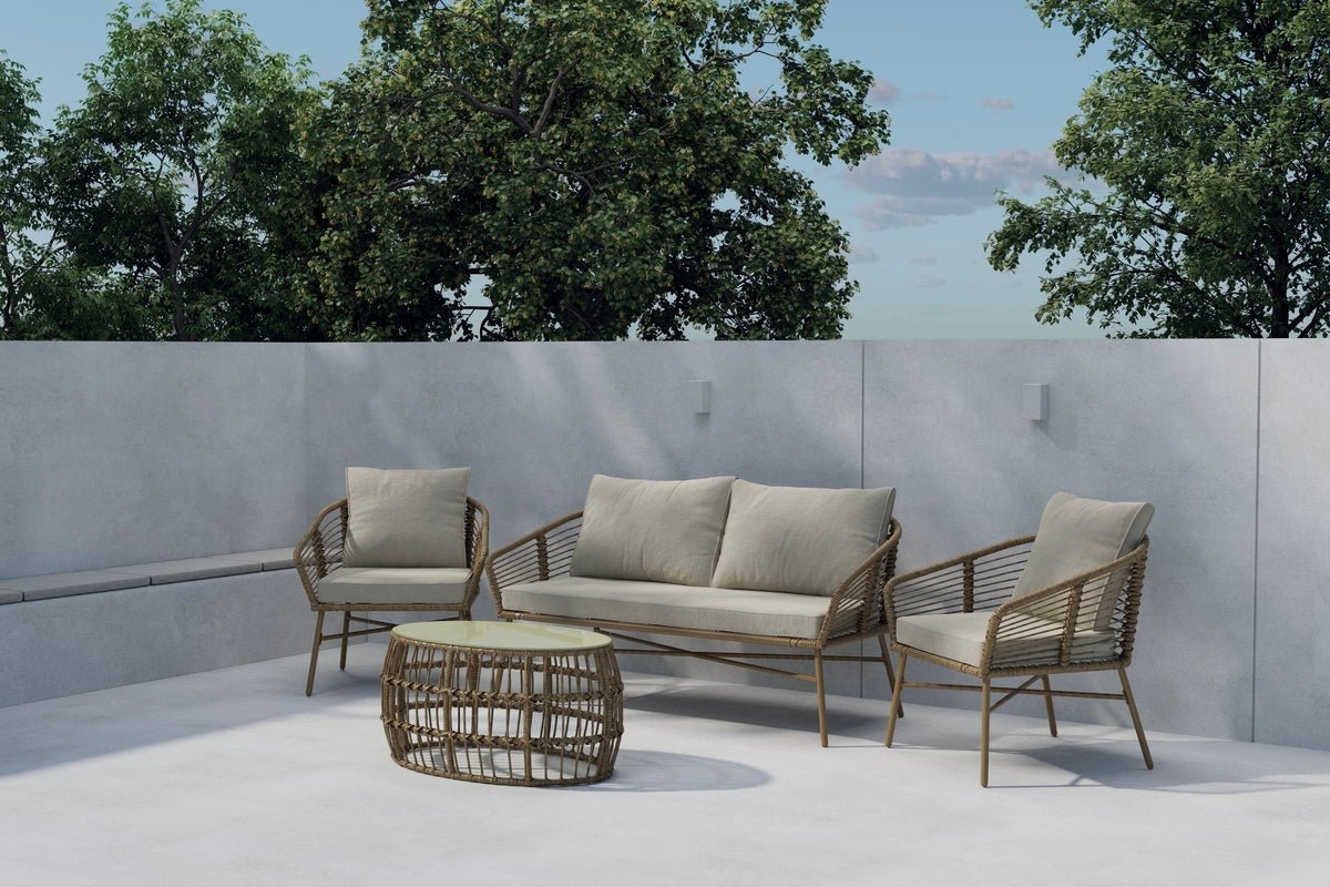 Garden Lounge Set Anton – in Brown with Glass Top & Cushions