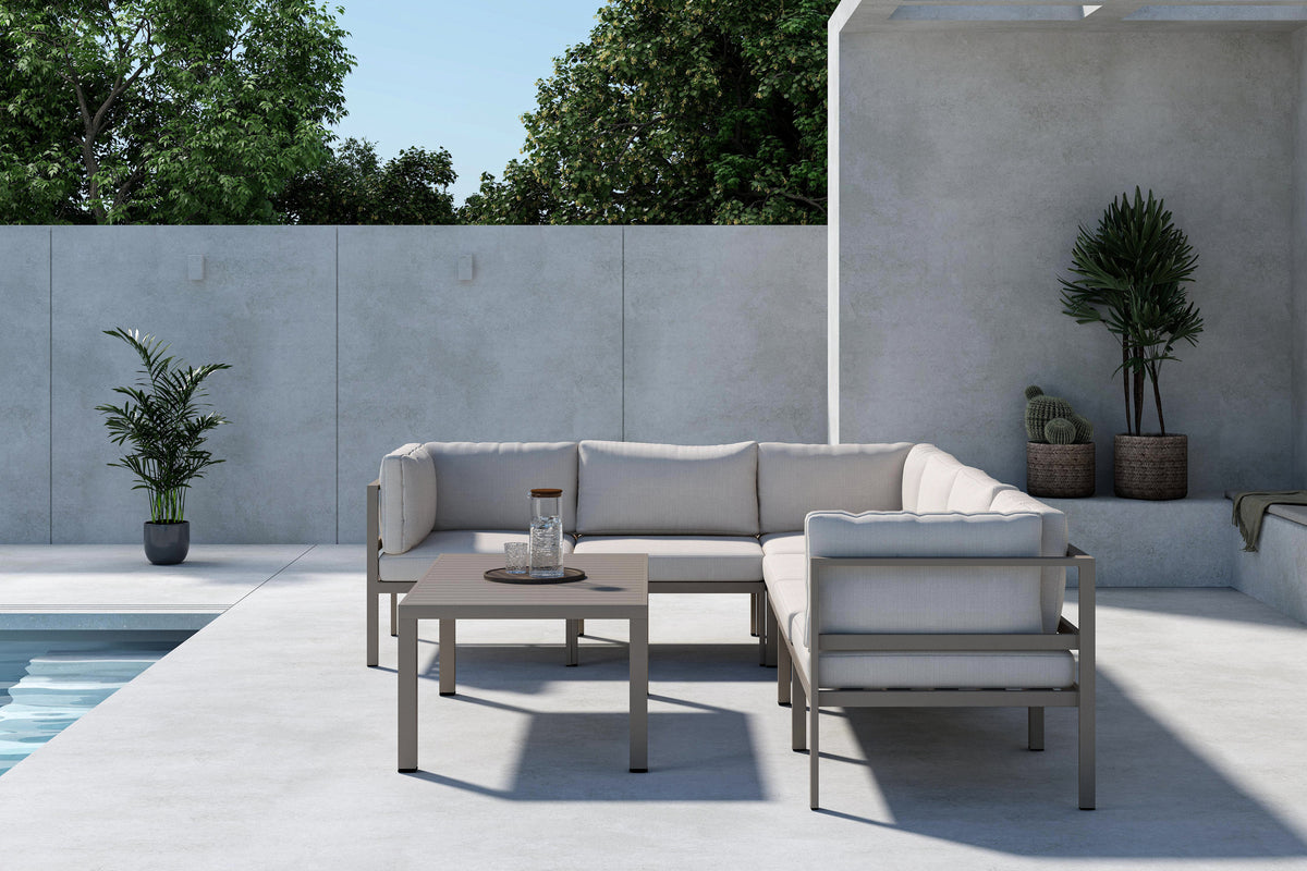 Ensemble lounge de jardin Galeno – Grand canapé d'angle avec table basse