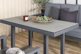 Garten Loungeset Kreta – 4-teiliges Set mit Tisch & dunkelgrauen Kissen
