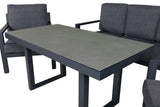 Garten Loungeset Kreta – 4-teiliges Set mit Tisch & dunkelgrauen Kissen