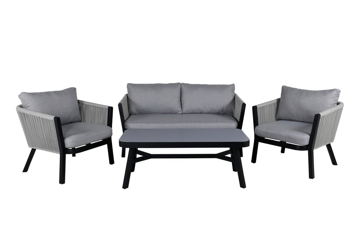Garten Loungeset Mira – 4-teiliges Set mit grauer Glasplatte