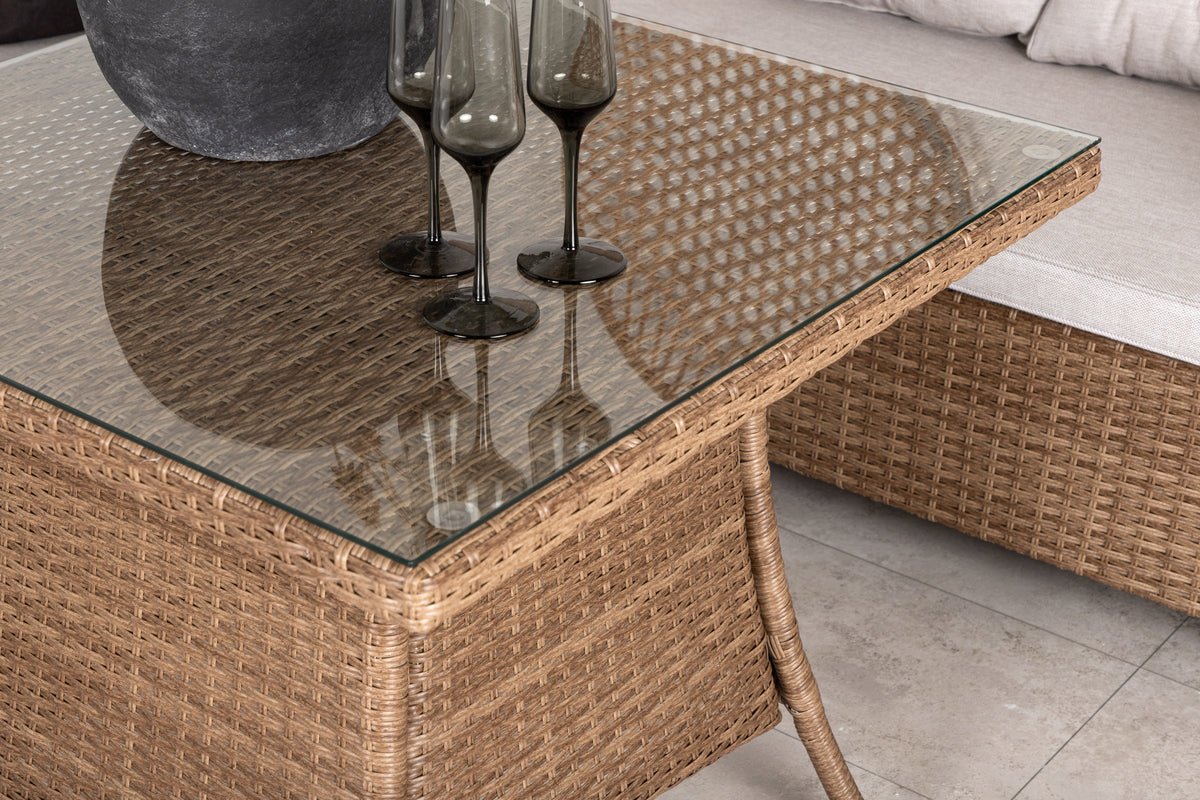 Garten Loungeset Olivia – mit Ecksofa & Glas-Couchtisch in zwei Farben