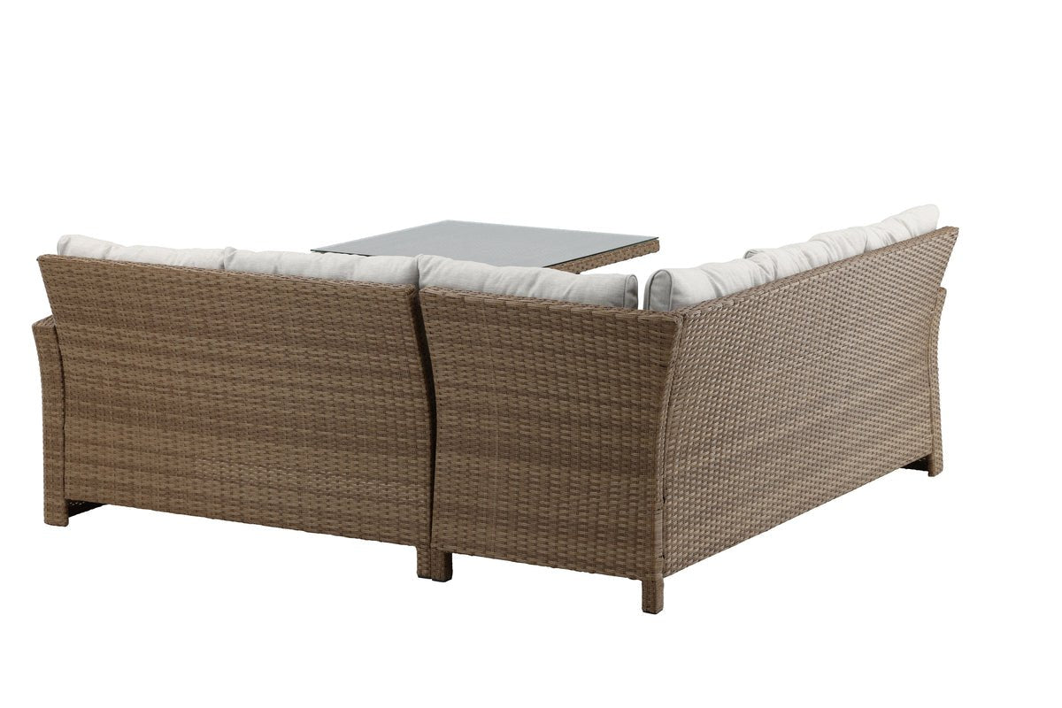 Garten Loungeset Olivia – mit Ecksofa & Glas-Couchtisch in zwei Farben