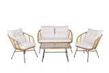 Garten Loungeset Raina – 4-teiliges Set mit Glasplatte & Kissen