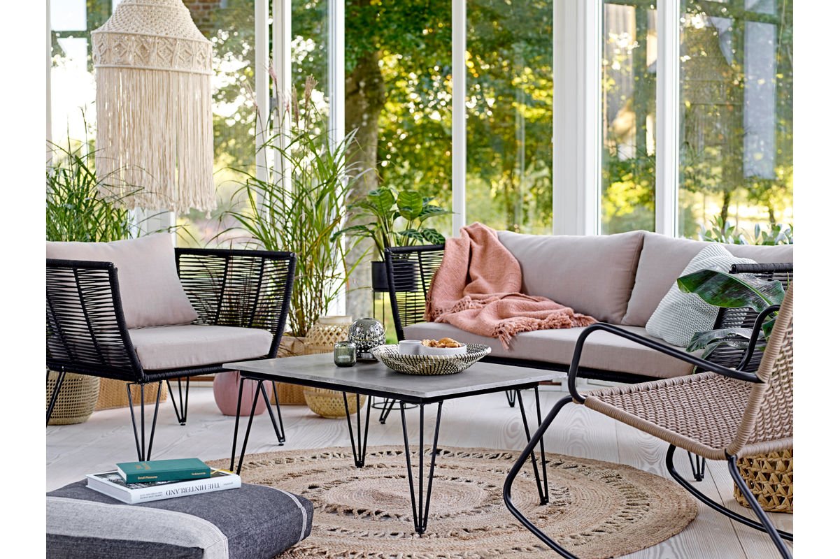 Garten Outdoor-Sofa Hugh – Metall mit handgeflochtener Kordel