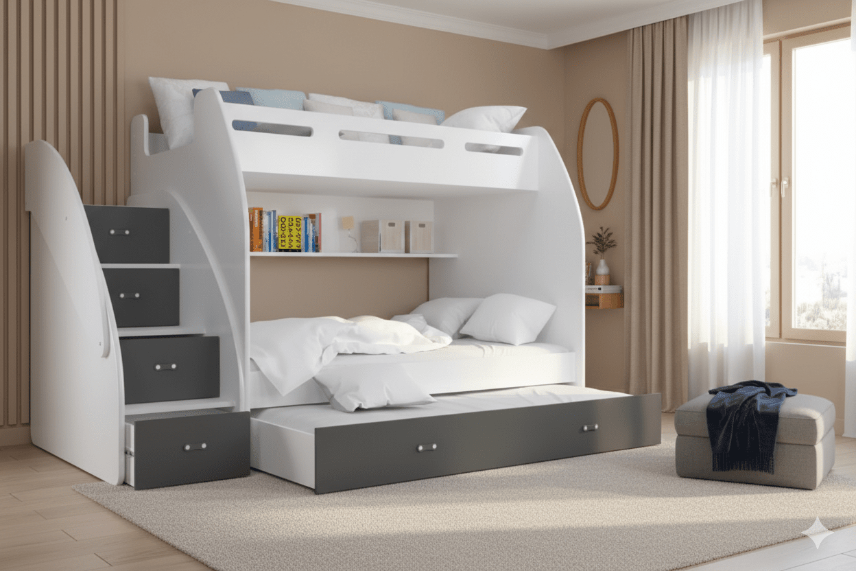 Children's Loft Bed Heaven - with three sleeping areas, storage space & mattresses included