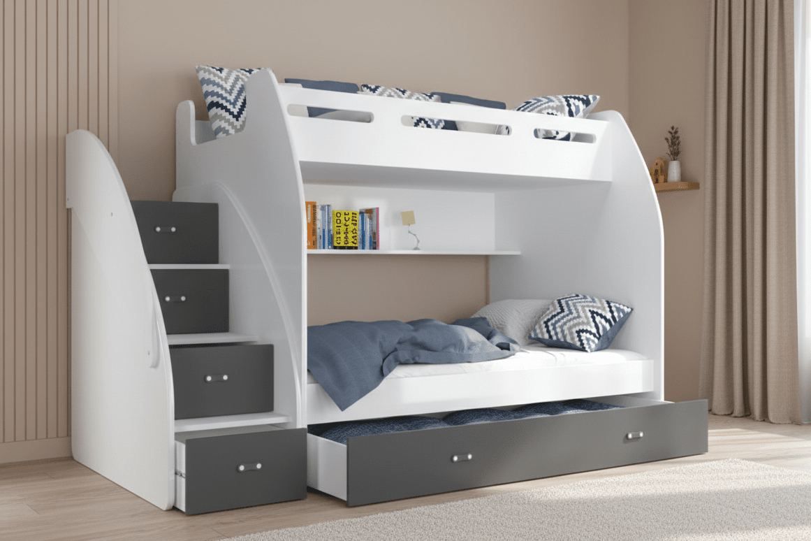Children's Loft Bed Dream - with two sleeping areas, plenty of storage space & mattresses included