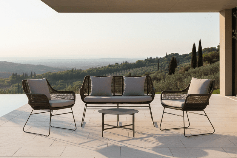 Garden Lounge Set David – Weather-Resistant with Armchairs & Round Glass Table