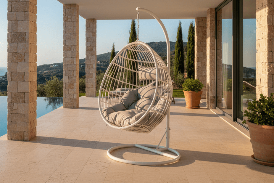 Fauteuil suspendu de jardin Vegas - en rotin/métal blanc