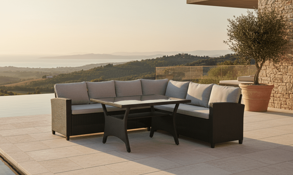 Garden Lounge Set Liventia – made of hardwood and synthetic rattan
