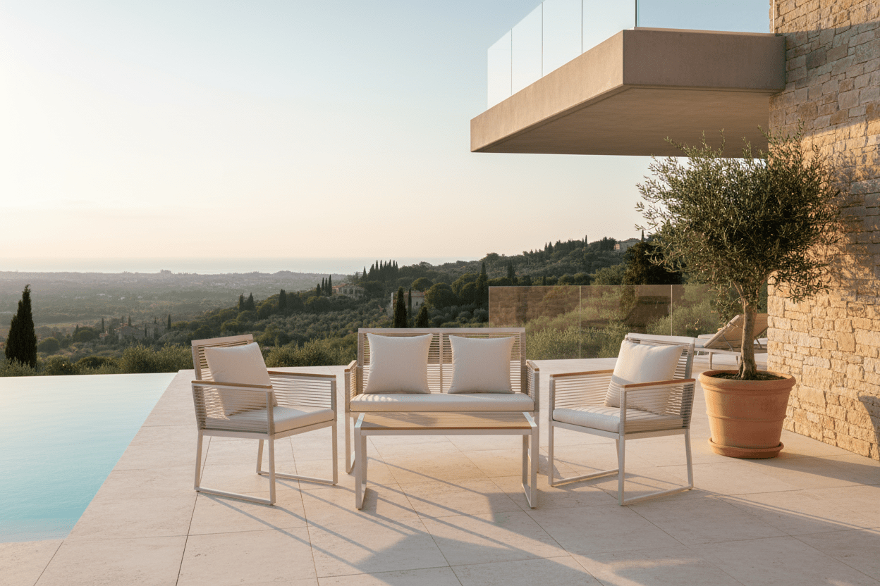 Garden Lounge Set Janel – 4-piece with Wooden Table in Beige