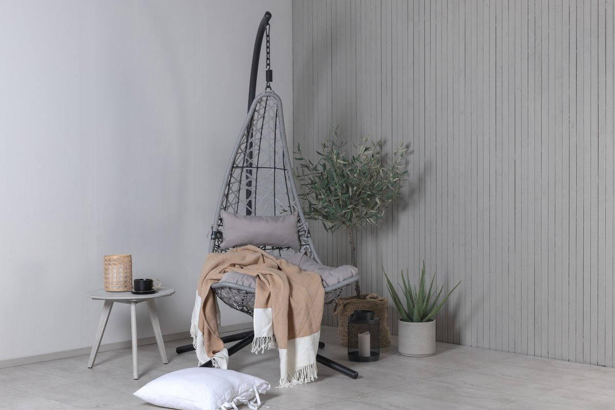 Hängesessel Brittany - aus Rattan/Metall in Schwarz, Grau